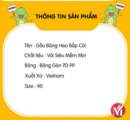 Thông tin sản phẩm heo bông bắp cải xanh tại xưởng sản xuất Mino